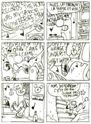 Un board d'une double page de Notre Seul Ami Commun, j'écris mes histoires en les dessinant en assez petit, ici on est sur un A4 pour une double page donc. C'est la toute première étape d'une planche quand je bosse seul.