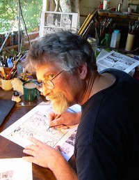 Photo de Jim Woodring (source : https://seattlebookreview.com/events/jim-woodring-author-of-poochytown-book/)